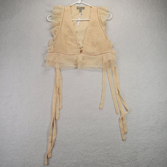 ASOS Cropped Top 4 Chiffon Lace Vest Tie Back Ruffles Flowy Fairy Whimsical NWT - Picture 1 of 14